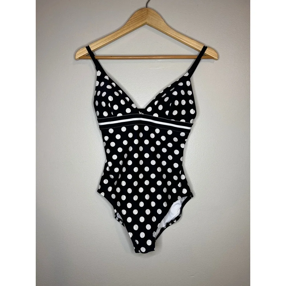 Kate Spade Black‎ White Polka Dot One Piece Swimsuit M